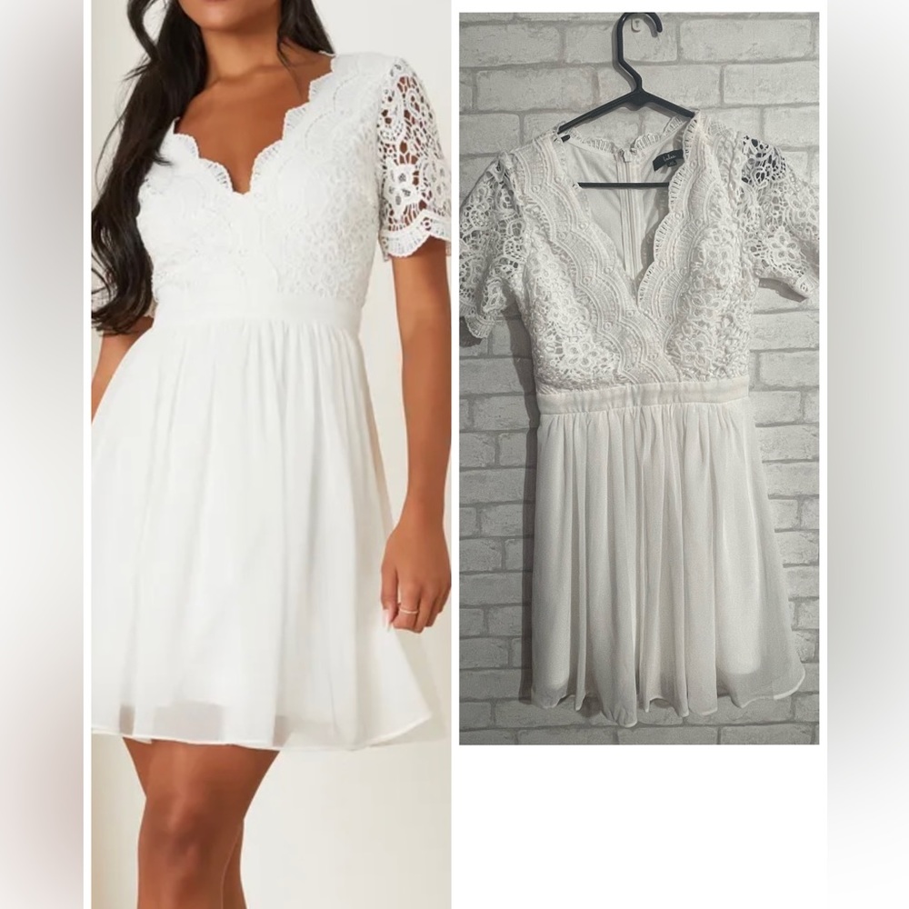 XS Lulu’s Angel in Disguise White Lace Skater Dress